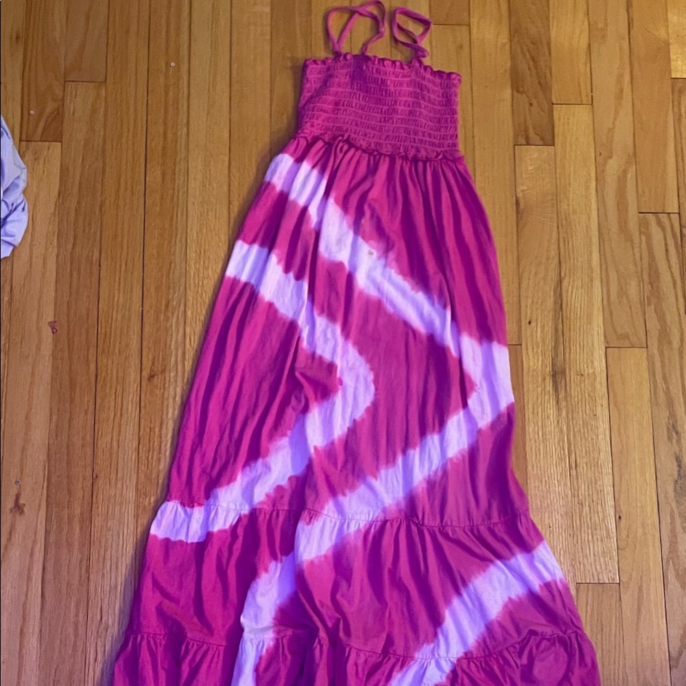 Pink and White Tie-Dye Maxi Dress